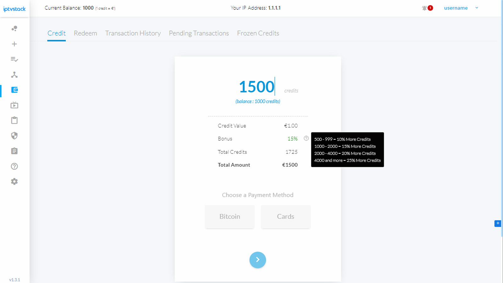 Add credits securely