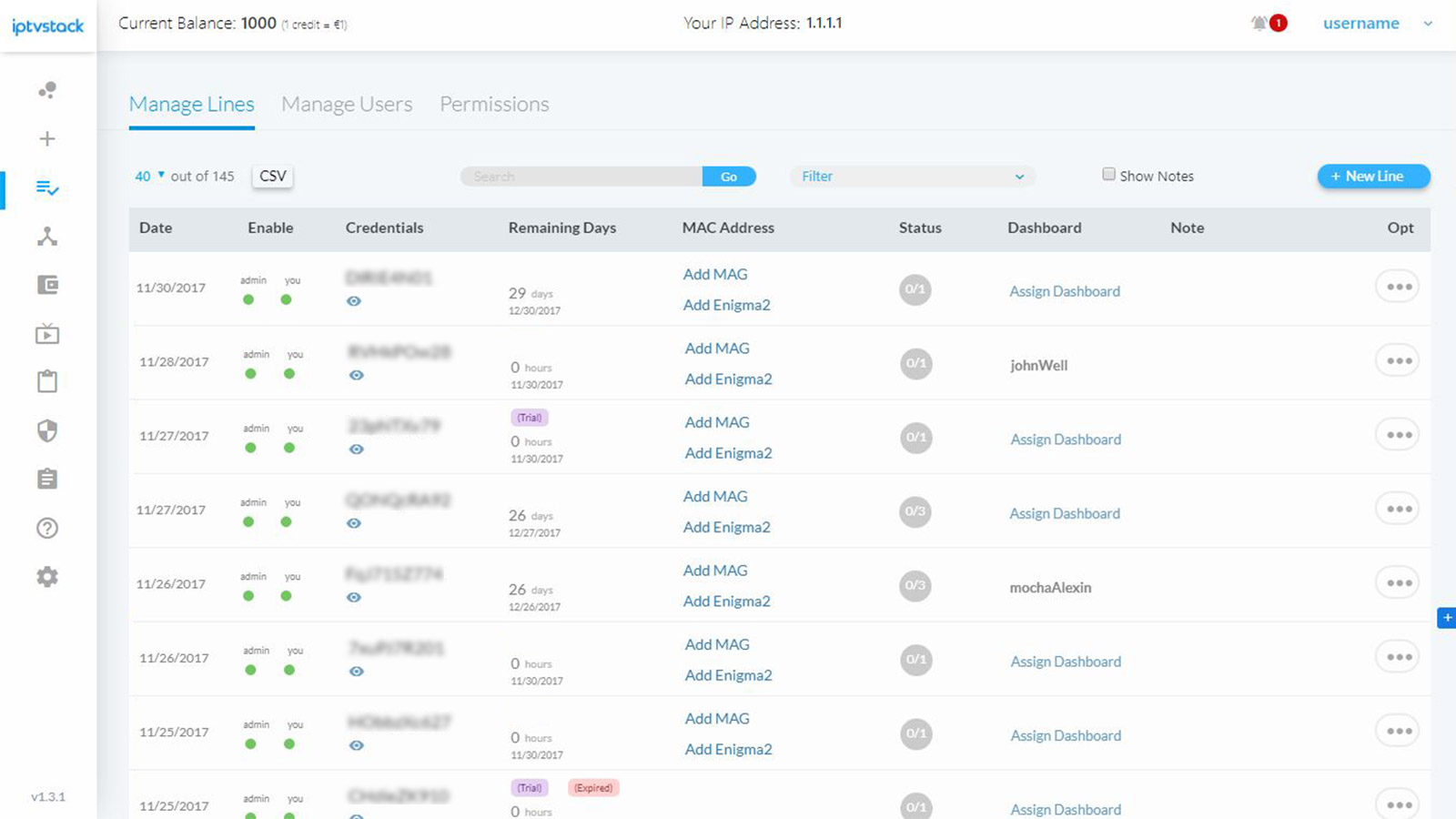 Manage IPTV lines from your dashboard