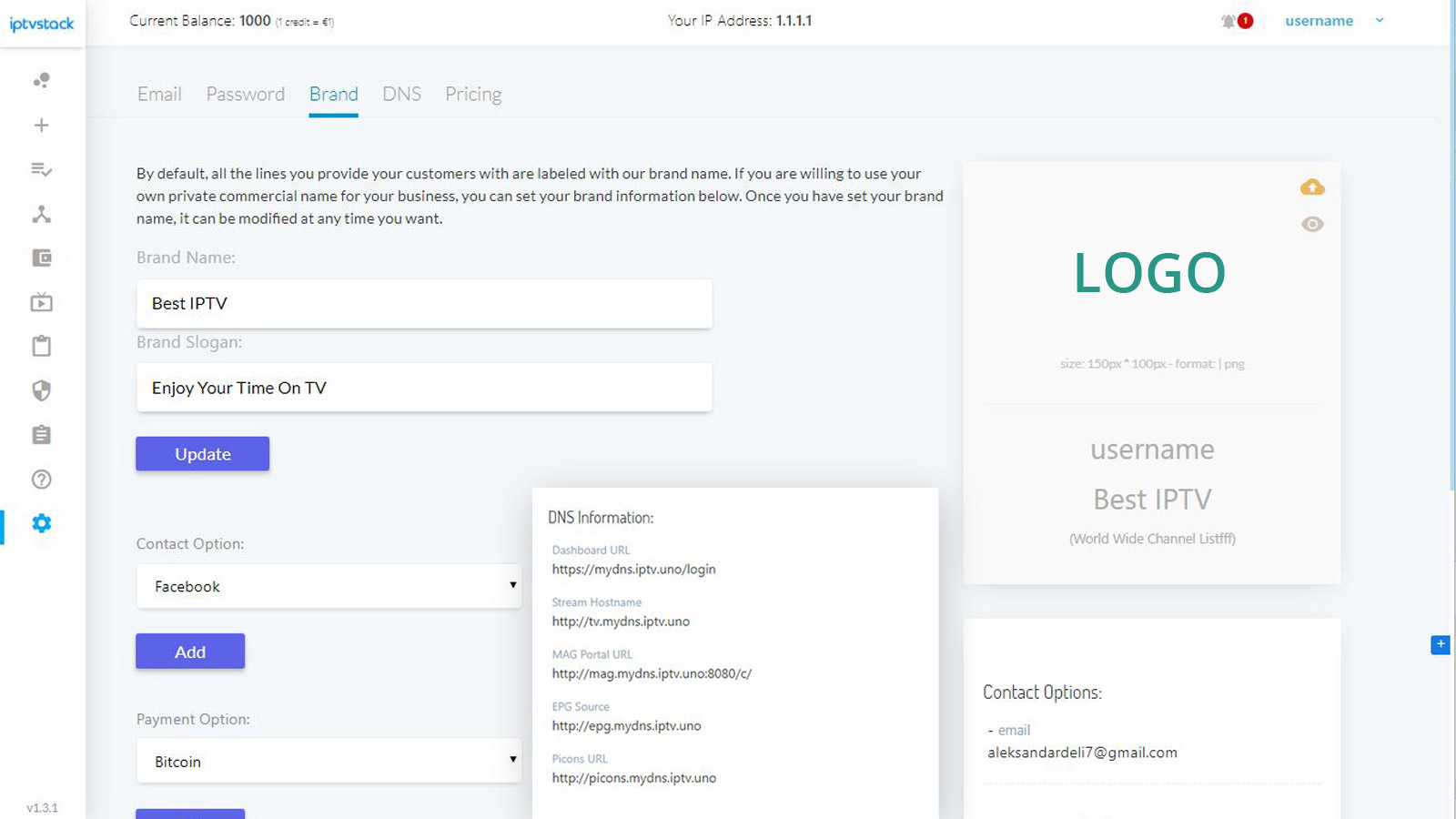 Brand and DNS settings